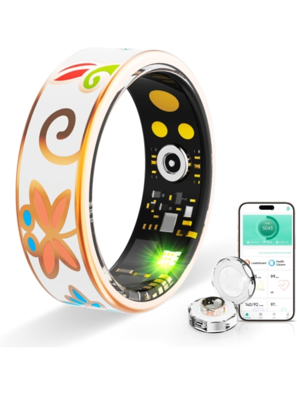 Floral White Smart Ring with Health Tracking - Elegant Wearable